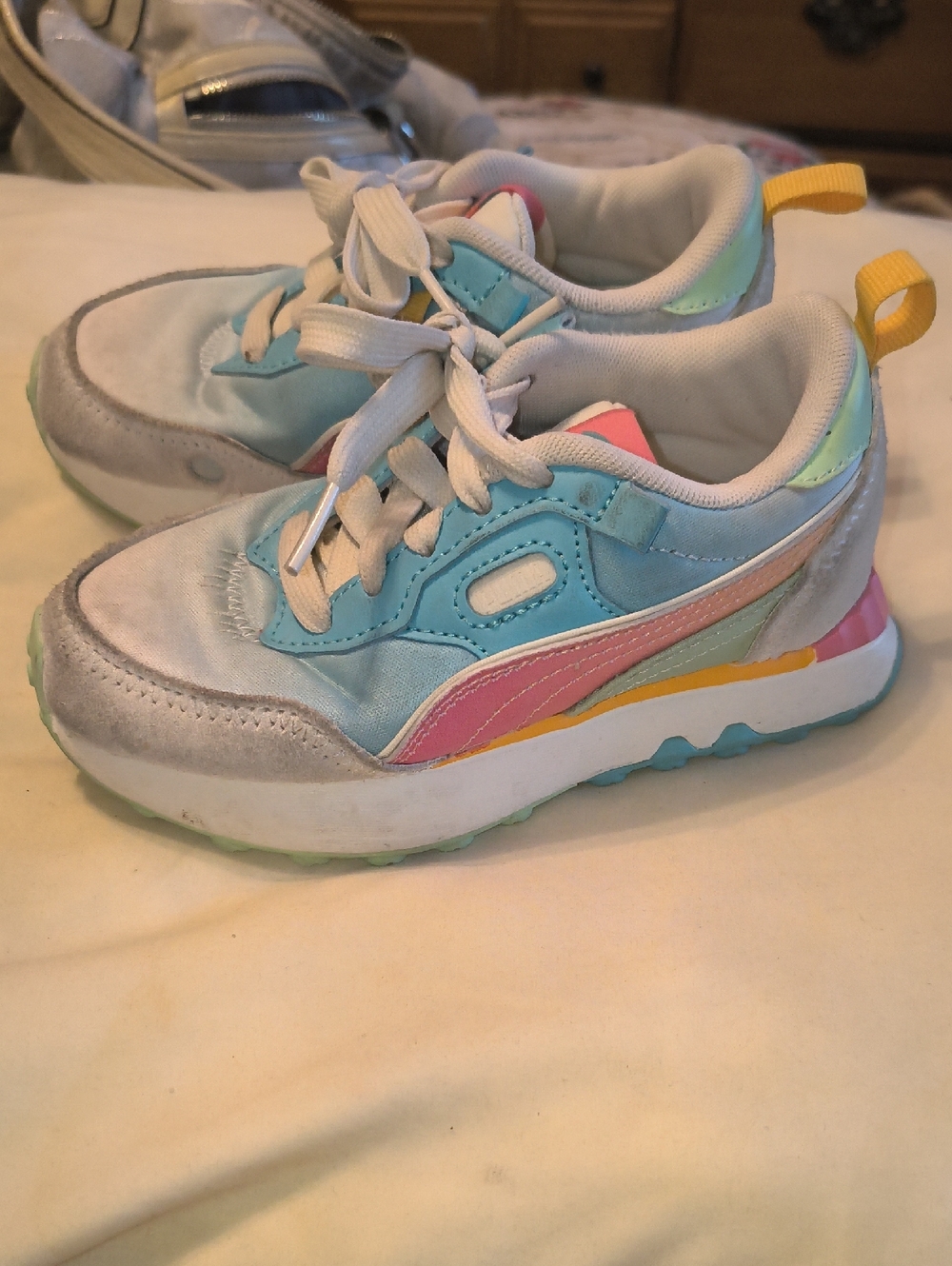 Puma Little Girls Pastel Sneakers - Light Blue, Pink & Yellow Size 11